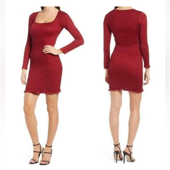 Rowa Red Smocked Long Sleeve Mini Dress Size M - Picture 3 of 3